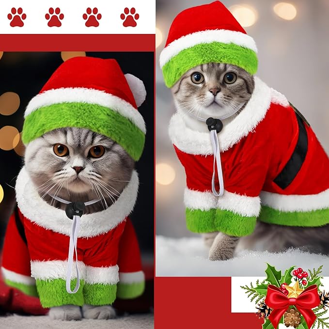 Dansydaisy Cat Christmas Costume Lime Green Character Pet Outfit Holiday Green Furry Pet Velvet Costume Cosplay Outfit Cute Funny Christmas Dogs and Cats Clothes for Party Favors(X-Large)