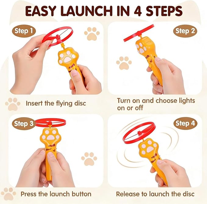 Cat Fetch Toy, Rechargeable Flying Disc Launcher Toy with 6 Flying Discs, Interactive Cat Toy for Indoor Cats, Cat Chase Toy for Bored Indoor Cats, Kittens & Adult Cats