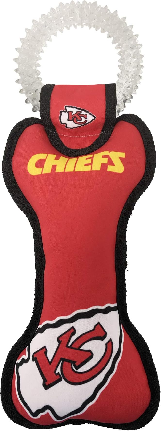 Pets First NFL Kansas City Chiefs Dental Dog TUG Toy with Squeaker. Tough PET Toy for Healthy Fun, Teething & Cleaning Pet's Teeth & Gum., Team Color, one Size (KCC-3310)