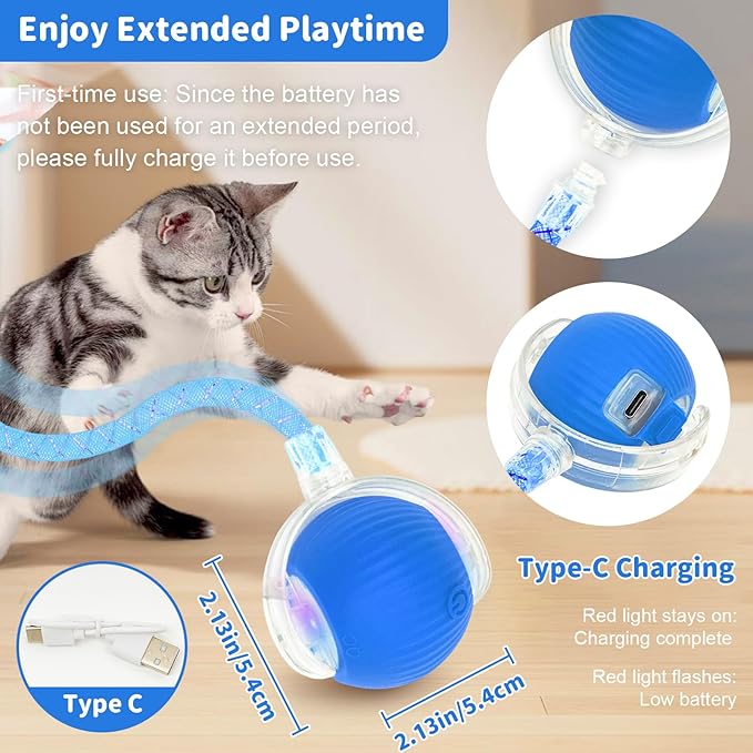 Interactive Cat Toys for Indoor Cats Smart Automatic Ball Rolling for Bored Kitten Pet Upgraded Speedy Moving Chase Dogs Toy Mothers Day Gifts Blue Dragonfly