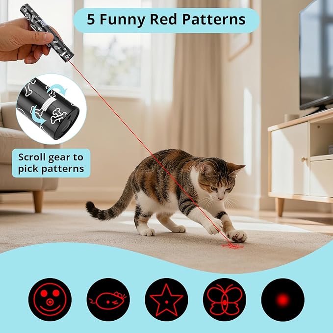 Waputne Cat Toy for Indoor Cats, Battery Level Display Screen, USB Rechargeable Kitten Toys with 7 Adjustable Patterns, Interactive Chase Toys for Indoor Cats & Dogs, Training & Exercise Fun（1 pcs）