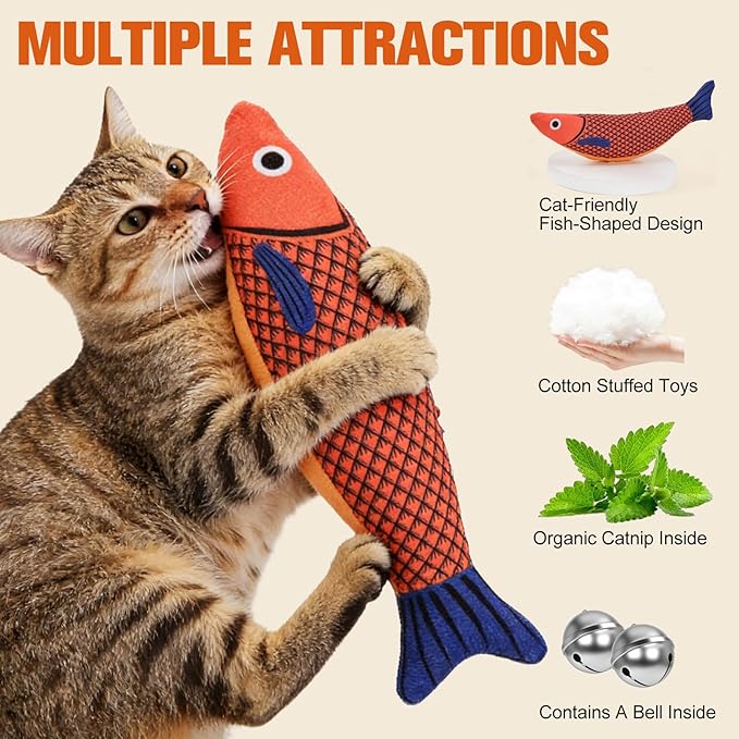 Catnip Toys for Cats Indoor, Cat Kicker Toy 3 Pack Plush Fish with Crinkle Sound, Interactive Kitten Toys for Boredom Relief, Soft Durable Cat Chew Toys for Indoor Cats and Kittens