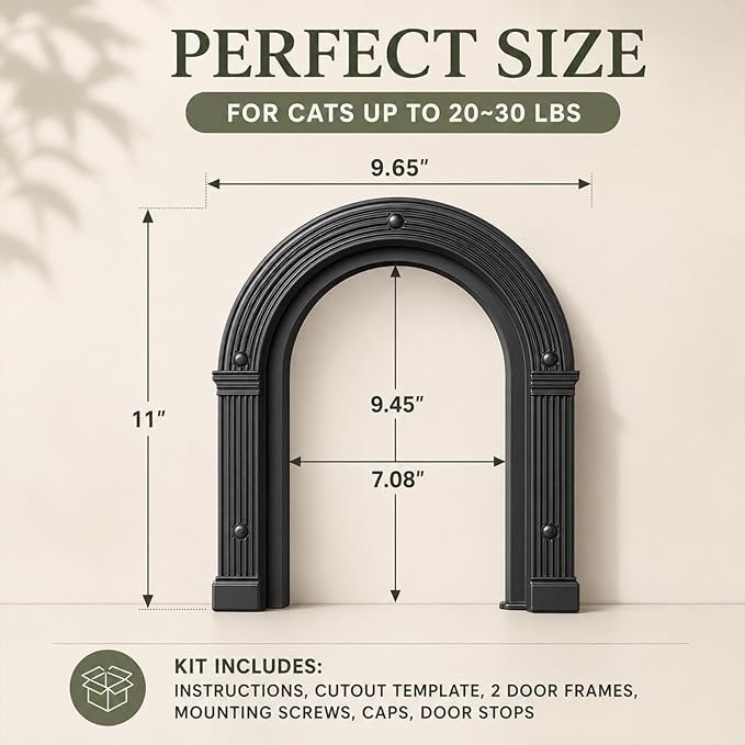 Cat Door for Interior Doors Large Cat Door - No-Flap, No Training Needed, Fits Cats Up to 25 lbs, Easy Installation, Installs in Minutes, Fits 1.25" to 1.75" Thick Solid & Hollow Doors Black
