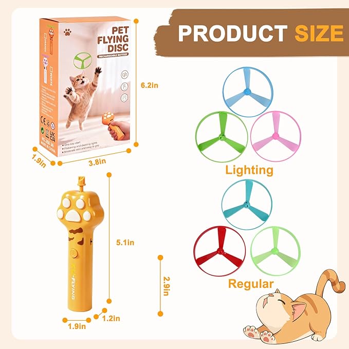 Cat Fetch Toy Launcher, Interactive Cat Toy for Indoor Cats, Flying Disc Cat Toy with 6 Discs, Cat Toys for Bored Indoor Cats, Cat Chase & Exercise Toy
