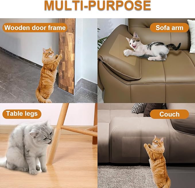 Anti Cat Scratch Furniture Protector 160"x12" | Thickened Vinyl Single Sided Sticky Flexible Guard, Pet Scratch Tape for Couch, Corner, Door, Wall, Bed - Dog & Cat Protection