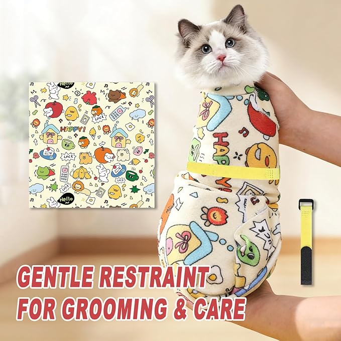 Large Cat Grooming Wrap – Soft Blanket with Magic Straps for Nail Trimming, Bath & Calm Restraint