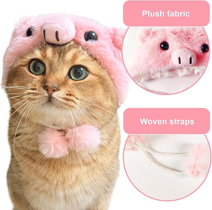 Adorable Pet Plush Headwear, Soft Small Pet Costume Warm Hat for Cat Puppy Dog, Cute Comfortable Pet Head Cover Ear Muffs for Festival Party Activity, Pig, 1 Piece