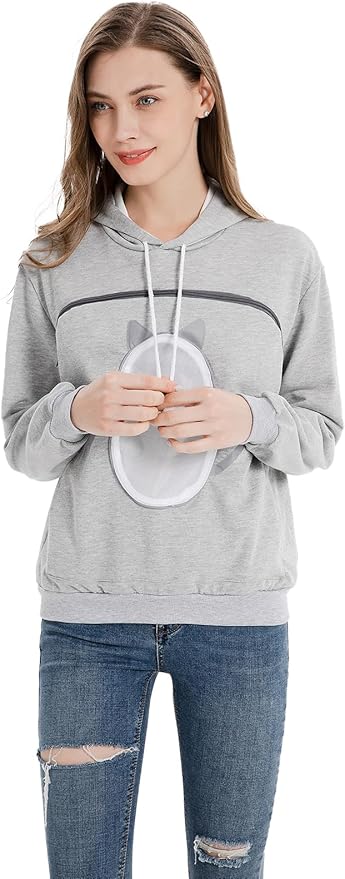 ALYC Pet Carrier Hoodie Cat Dog Pouch Holder Sweatshirt Large Pocket Pullover Shirt with Cat Ear for Women