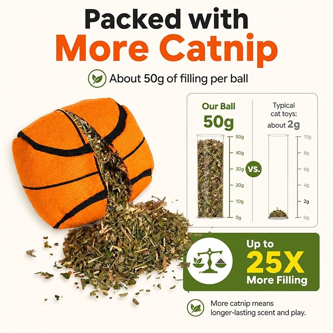 Agape 100% Catnip & Silvervine Filled Cat Toys, Interactive Chew & Kicker Balls for Indoor Cats, Enrichment and Teeth Cleaning Fun for Bored Cats and Kittens, 4 Pack Natural Crinkle Cat Toy with Sound