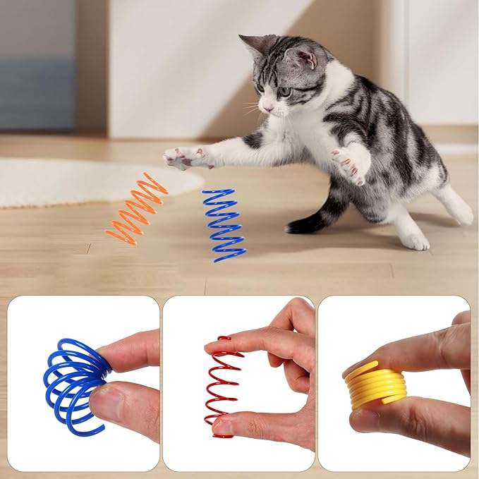 100 Pack 10 Colors Cat Spring Toys, Plastic Spiral Spring Cat Toys for Indoor Cats, Colorful Interactive Toy for Kittens, Cat Exercise Toys for Active Play