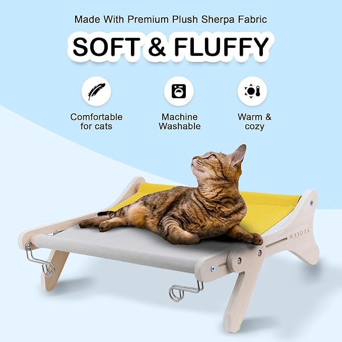 Cat Window Perch - Large Cat Hammock & Bed with Easy Setup - Wooden Cat Seat & Climber - Brown
