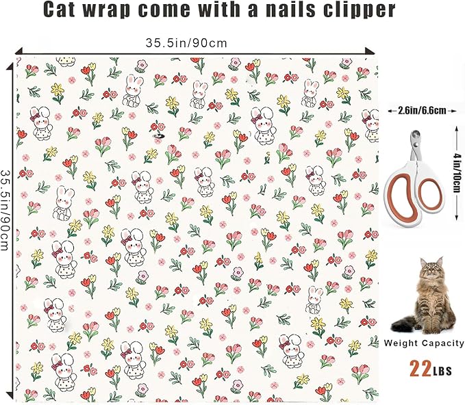 Cat Wrap for Cutting Nails, Self-Adhesive Cat Grooming Wrap Anti-Escape Anti-Scratch Calming Cat Swaddle Wrap for Nail Clipping, Medicine, Ear Cleaning, Multifuctional Pet Tool for Cat-Owner, Vet