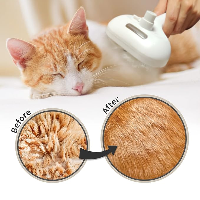 Pecait Cat Steam Brush for Shedding, 3 In 1 Steam Cat Brush Self Cleaning, Dog Brush for Long and Short Hair Dogs and Cats, Pet Grooming Comb Remove Tangled Loose Hair, Type-C Fast Charging (White)