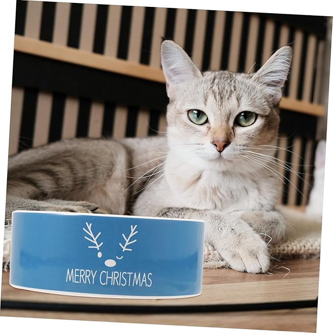 ORFOFE 1pc Christmas Elk Pattern Ceramic Cat Bowl Cute Festive Pet Food Container for Cats and Easy Holiday Feeding and Watering