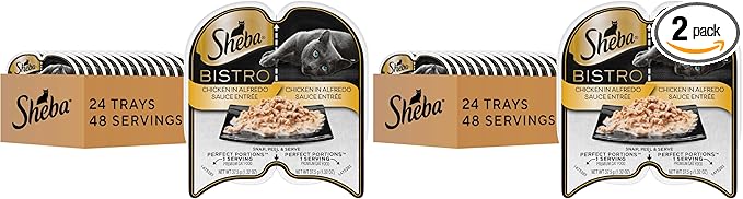 Sheba Perfect Portions Bistro Adult Wet Cat Food,Chicken in Alfredo Sauce Entree,Cat Food Wet Recipe,2.6 oz. Twin-Package Trays (,48 Servings),24 Count (Pack of 2)