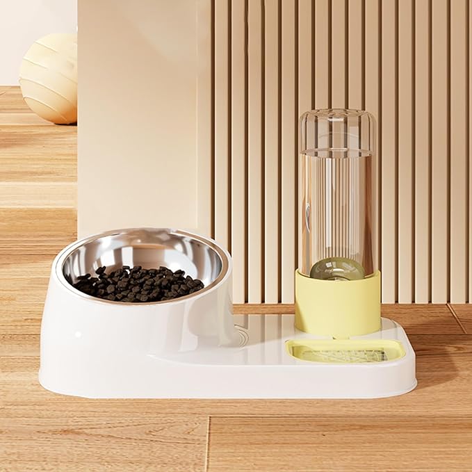Automatic Cat Feeder and Water Dispenser, 2-in-1 Non-Slip Stainless Steel Pet Bowl for Dry Food & Water, Ergonomic Design for Natural Eating Posture, Easy Clean Dog Cat Puppy Food Container