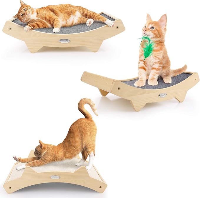 Double-Sided Sisal Cat Scratcher, Cat Scratchers for Indoor Cats with Natural Sisal + Carpet Cloth, Durable Solid Wooden Structure Scratch Pad, 16.5 x 10.8in