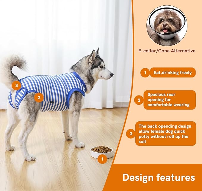 Dog Surgery Recovery Suit Dogs Neuter Spay Female Male Protective Clothes, Blue White S