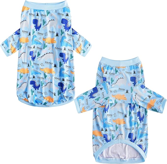 Dinosaur Dog T Shirts Cute Dinosaur Pattern Printed Apparel Shirt for Large Dogs Softable Stretchy Pet Clothes 3XL Blue