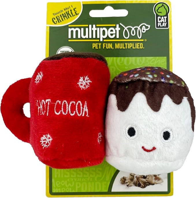 Multipet Hot Cocoa with Marshmallow Cat Toy, 3 Inches (Assorted Color, 2 Pack)