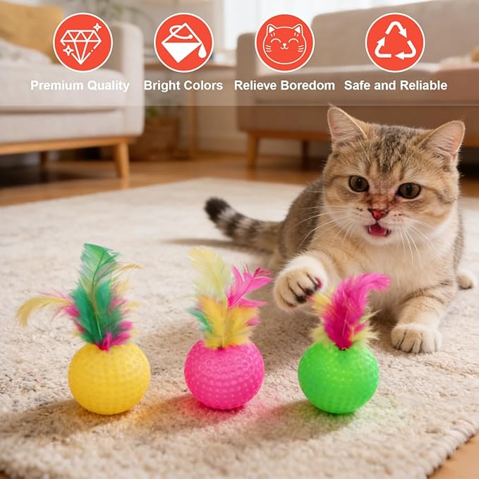 Ipetboom 24 Pack Cat Golf Balls for Indoor Kitten Toys, Interactive Cat Pom Pom Ball Toys for Exercise Chase Pounce Entertainment, Random Color