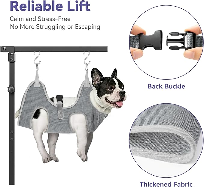 Adjustable Dog Grooming Arm with Clamp, 26″–40″ Height, S Hammock with Back Buckle, No-Sit Grooming Restraint for Small & Medium Dogs