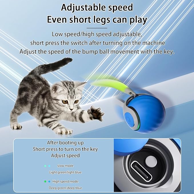 Interactive Cat Toy Ball, Automatic Moving Cats Ball Toy with Feather, Indoor Smart Cat Toys, Motorised Cats Balls Toy for Chasing & Hunting