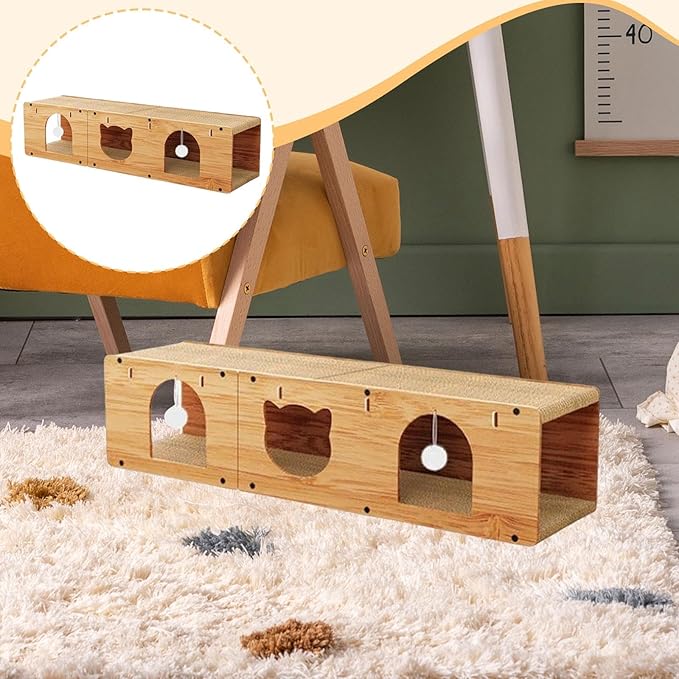 HouseVibe Cat Tunnel Scratcher with Scratching Pad, Multipurpose Corrugated Tunnel Bed Furniture Protector for Indoor Cats- L