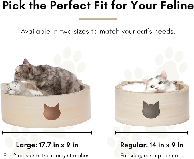 Necoichi Cat-Headed Scratcher Bed (Birch, Large) | Cardboard Cat Scratcher Bowls for Indoor Cats - Cat Scratching Board, Cat Scratch Pad Lounger with Reversible Usability and Extra Comfort for Lounge