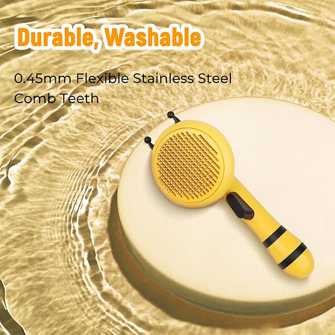 Kyakya Bee-Shaped Self-Cleaning Cat Brush for Shedding – One-Click Hair Removal & Soft Massage Grooming Brush, Washable Deshedding Tool for Cats & Dogs, Suitable for All Coat Types, Yellow