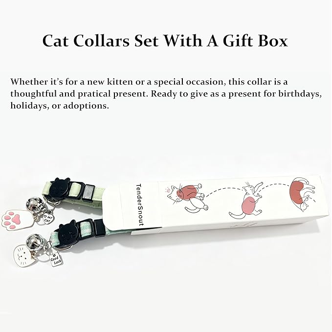 2 Pack Cotton Breakaway Cat Collars with Bell and Charms Purple Solid Plaid Safety Collars for Girl Boy Cats, Cat Head and Paw Pendant Cute Kitten Collars