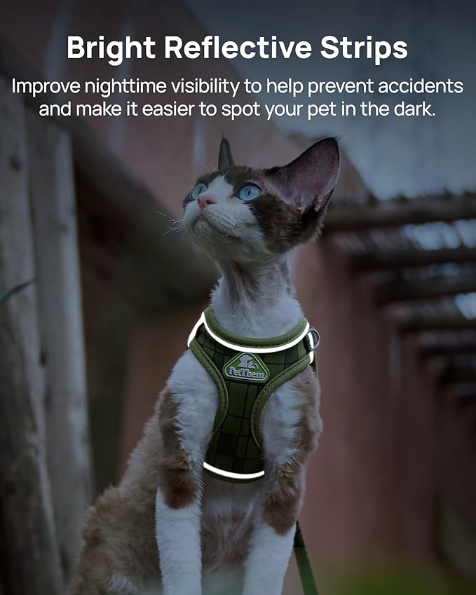 PetThem Upgraded Cat Harness and Leash Set - Step-in Escape Proof Adjustable Cat Harness, Comfortable Soft Lightweight, Reflective Harness for Walking, Travel, Camping (Growling Crocodile, XS)