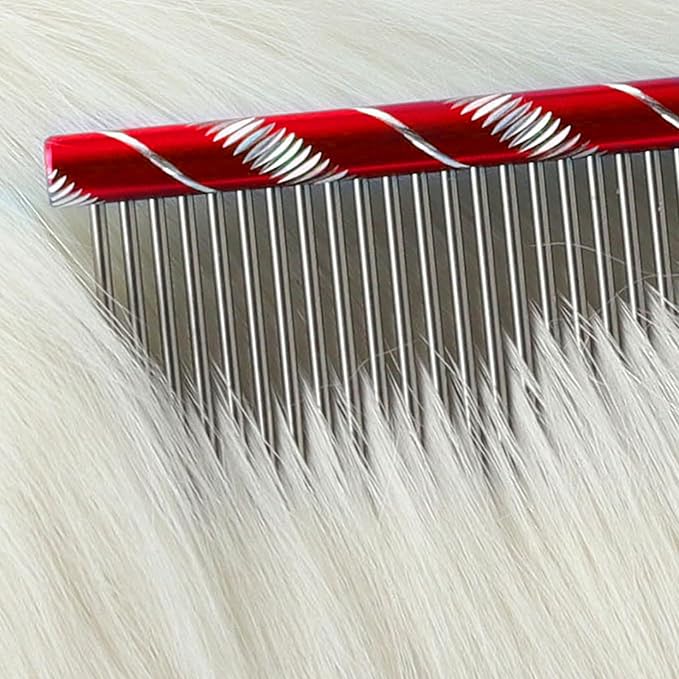 MEKBOK Dog Comb Grooms Cats As Well - for Medium to Thick Coats - 8 Inch Length - Rounded Spine - Grooming Tool for Mats and Shedding (Red)