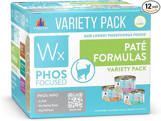 Weruva Wx Phos Focused, Pate Formulas Variety Pack, 3oz Can (Pack of 12)