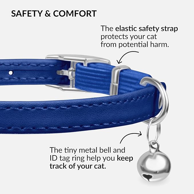 CollarDirect Leather Cat Collar with Removable Bell – Safety Elastic Strap (Breakaway Alternative) – Kitten Collar for Small & Big Boy & Girl Cats