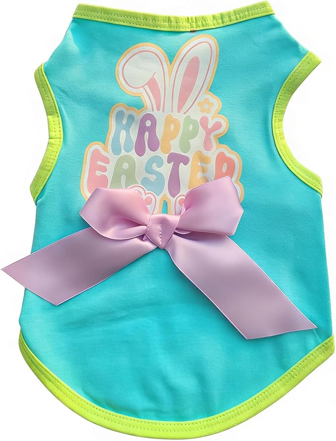 Small Dog Happy Easter Outfit Bunny Shirt & Bandanas Pet Cat Clothes Vest Blue L