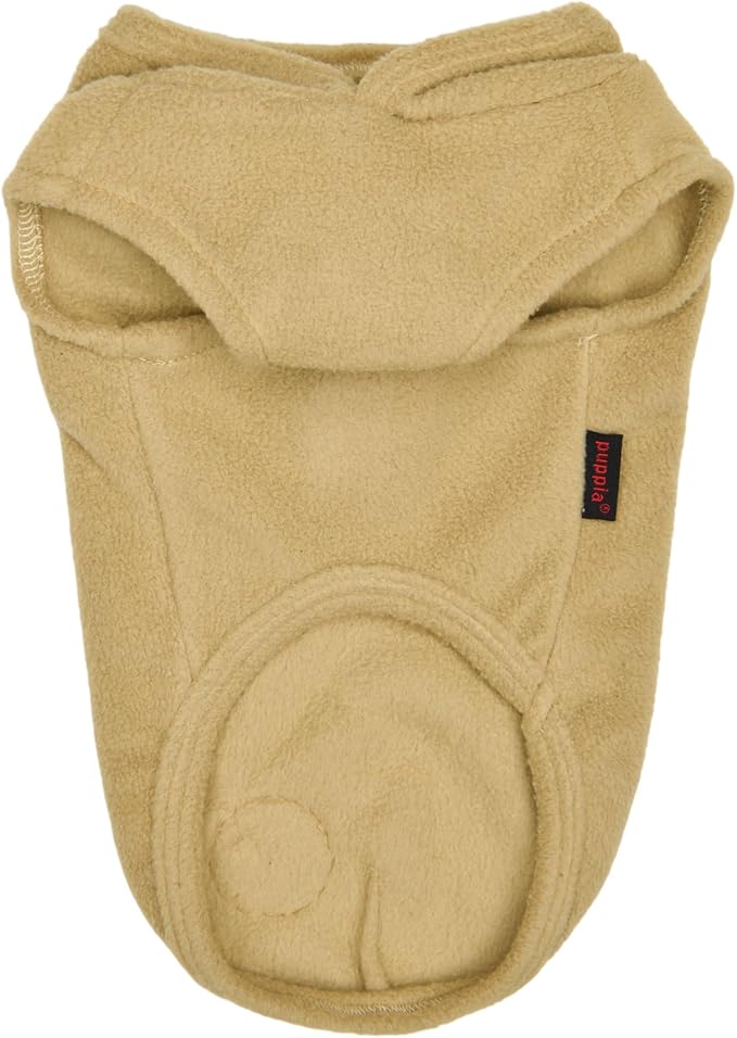 Puppia Zuko Warm Winter Hooded Polar Fleece Shirts with Integrated Harness for Small and Medium Dogs, Beige, Large