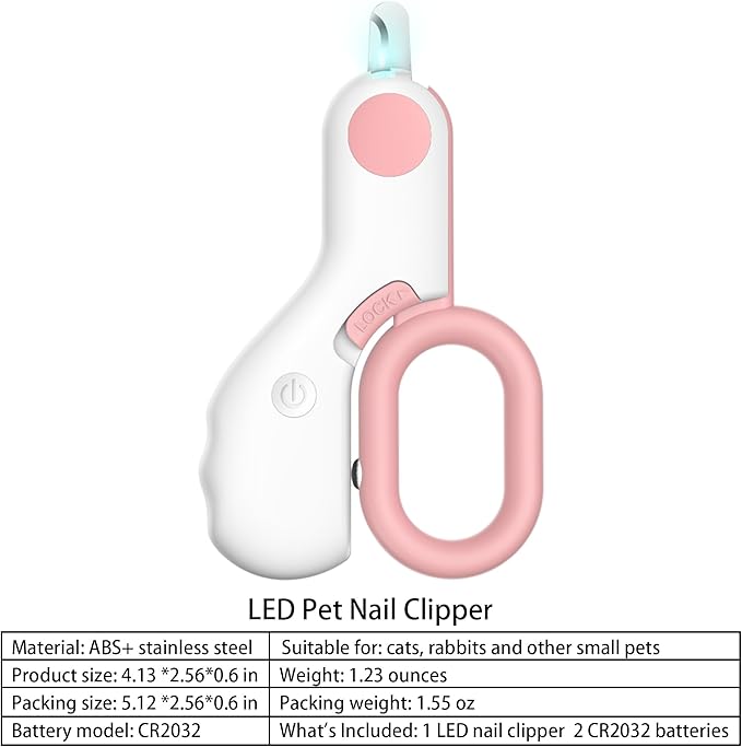 Pet nail clippers with LED Lights cat nail clippers for indoor cats nail trimmer clippers for small dog nail trimmers Cats rabbits nail clippers Bird Kittens (Pink)