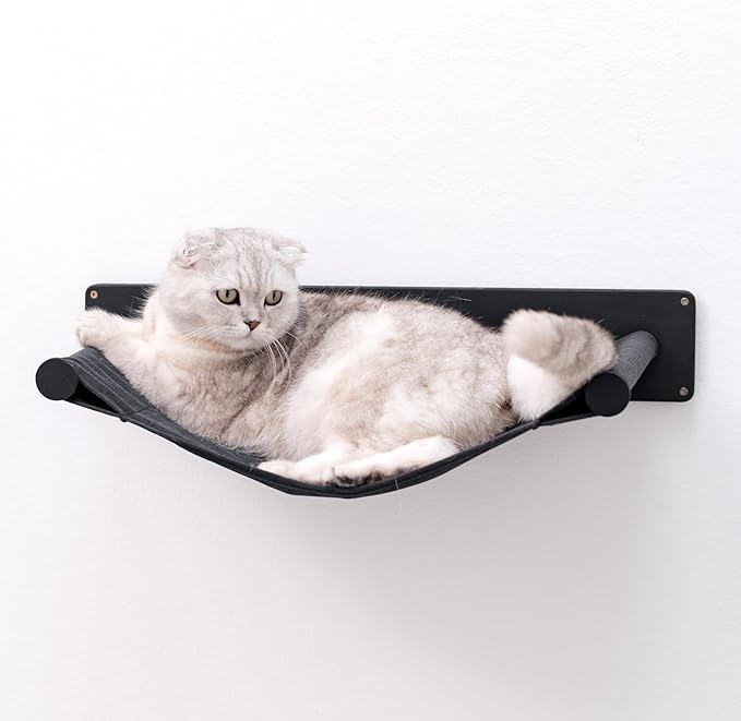 Cat Hammock Bed Wall Mount - Elevated Cat Beds for Indoor Cats - Floor Cat Hammock Wood Sleeper Cat Bed - Cat Furniture Indoor Cats Rustic Shelves Cat Decor Cat Lover Gift (Wall Hammock)