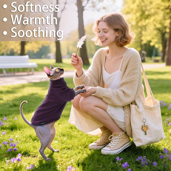 Sphynx Cat Sweater Hairless Cat Clothes Sweater Shirt Soft Warm Long Sleeves Pullover Pet Clothes Pajamas Dog Cloth for Small Dogs Jumpsuit Pet Sweaters (Dark Purple, S)