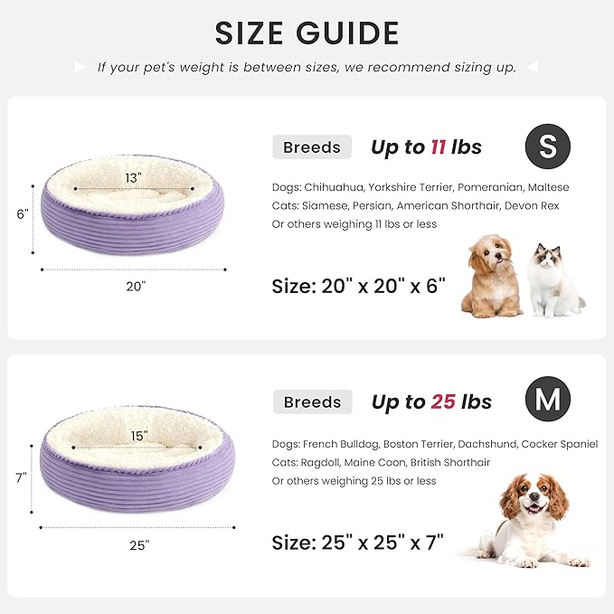 Love's cabin Round Donut Cat and Dog Cushion Bed, 20in Pet Bed for Cats or Small Dogs, Anti-Slip & Water-Resistant Bottom, Soft Durable Fabric Pet beds, Washable Luxury Cat Dog Bed Lavender Stripe