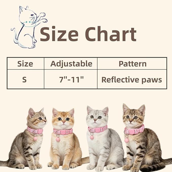 THAIN Reflective Breakaway Cat Collar with Paw Print 8 Colors Safety Release Buckle Adjustable, Lightweight, Cute Kitten Collar with Bell (Breakaway-Cat Shape)