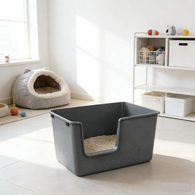 4 Pack Large Open Top Cat Litter Box with High Sides, 24.56" x 15.11" x 12.71" Multi Cat Litter Pan for Kitty, Gray