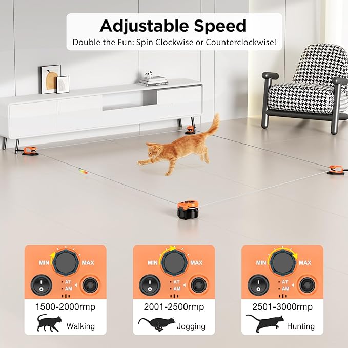 Interactive Cat Toys for Indoor Cats, Cat Treadmill Auto/Remote Control DIY Cat Mouse Hunting Toys, Keep Bored Kitten Dog Entertained to Chase, Feather Toy to Exercise Wheel-Orange