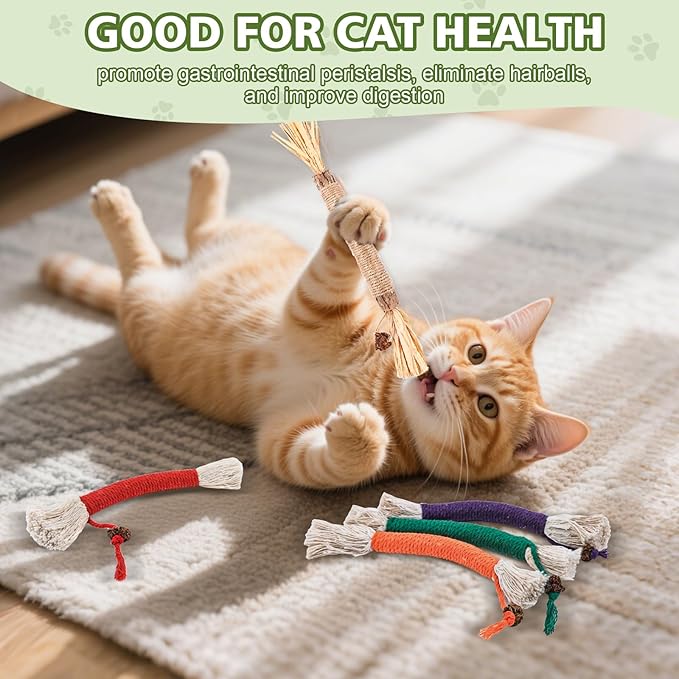 WOUSEDO 8 Pack Catnip Chew Toys for Cats,Cotton Sisal Rope Toys,Cat Natural Silvervine Sticks,for Cat Teeth Cleaning and Dental Care,Interactive Toy for Bored Indoor Cats