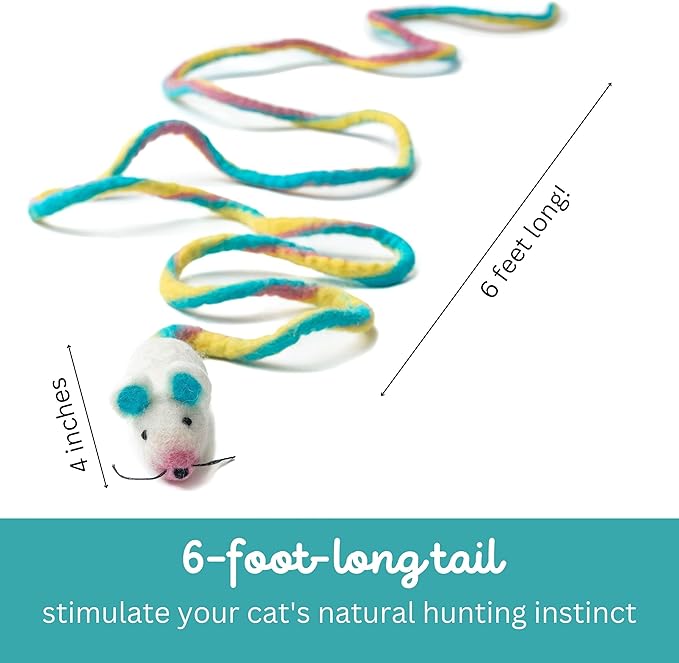 Catch a Mouse Wool Cat Toy - 6-Foot Tail Indoor Cat Kittens. Pride (Unicorn Swirl) Mouse Rat Plush Toy