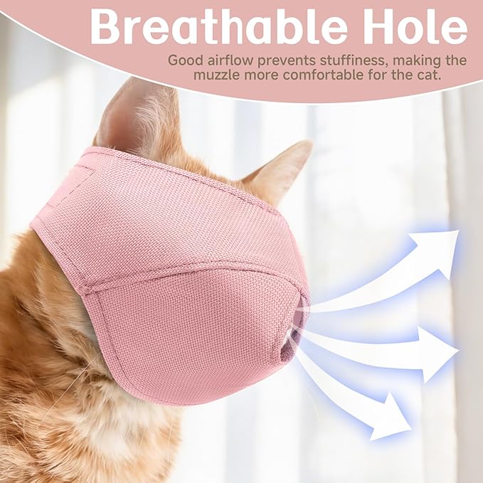 BARKLESS Cat Calming Muzzle for Grooming & Nail Trimming, Oxford Muzzle with Shading Design to Help Calm the Cat Down, Soft Head Cover to Prevent Biting & Scratching (Pink, L)