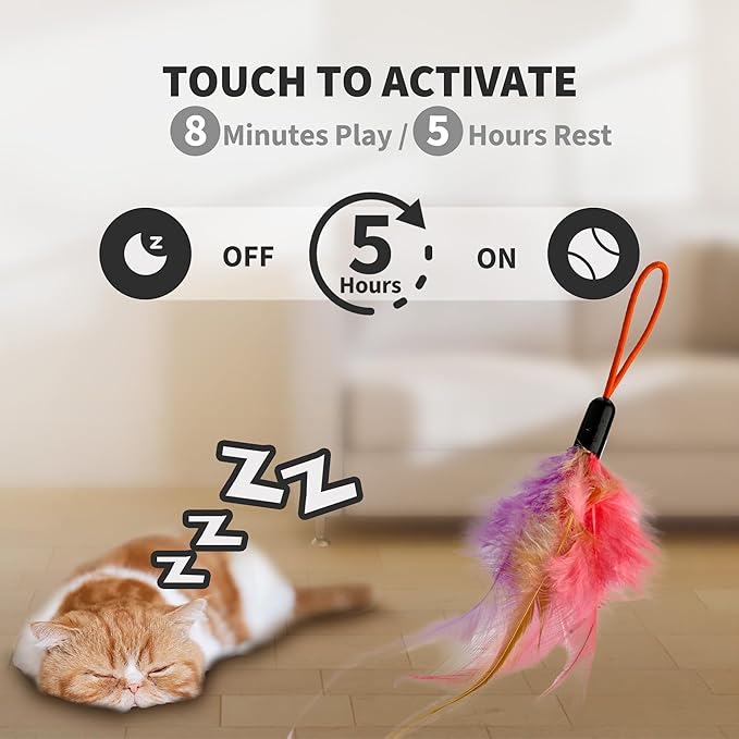 Interactive Cat Toy for Indoor Cats, Automatic Hanging Door Frame Toy with Feather & Mouse, 360° Rotating, USB Rechargeable Self Play Kitten Toy for Hunting Instinct, Cat Boredom Relief