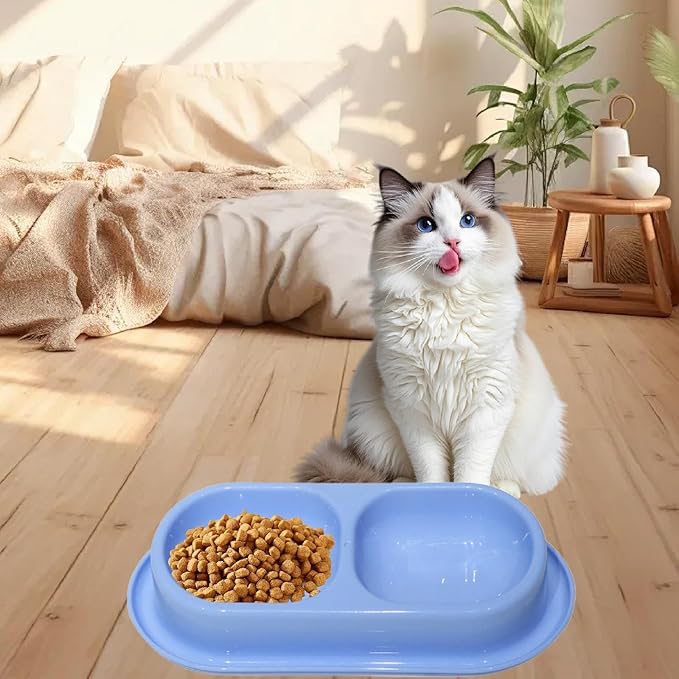 Cat Feed Bowl Drinking Feeding Dish Function Nonslip PP Material Easy to Clean Suitable for Cats Dogs, Blue