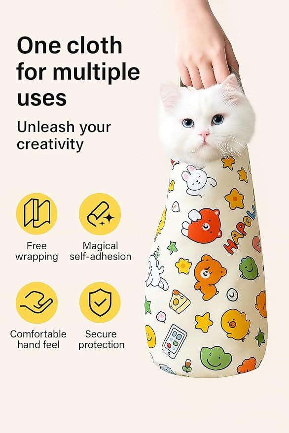 Cat Wrap for Nail Trimming, Magic Grooming Blanket Anti-Scratch Restraint Bag for Cats, Self-Adhesive, Breathable Fabric, Anti-Escape Swaddle for Vet Visits (X-Large)